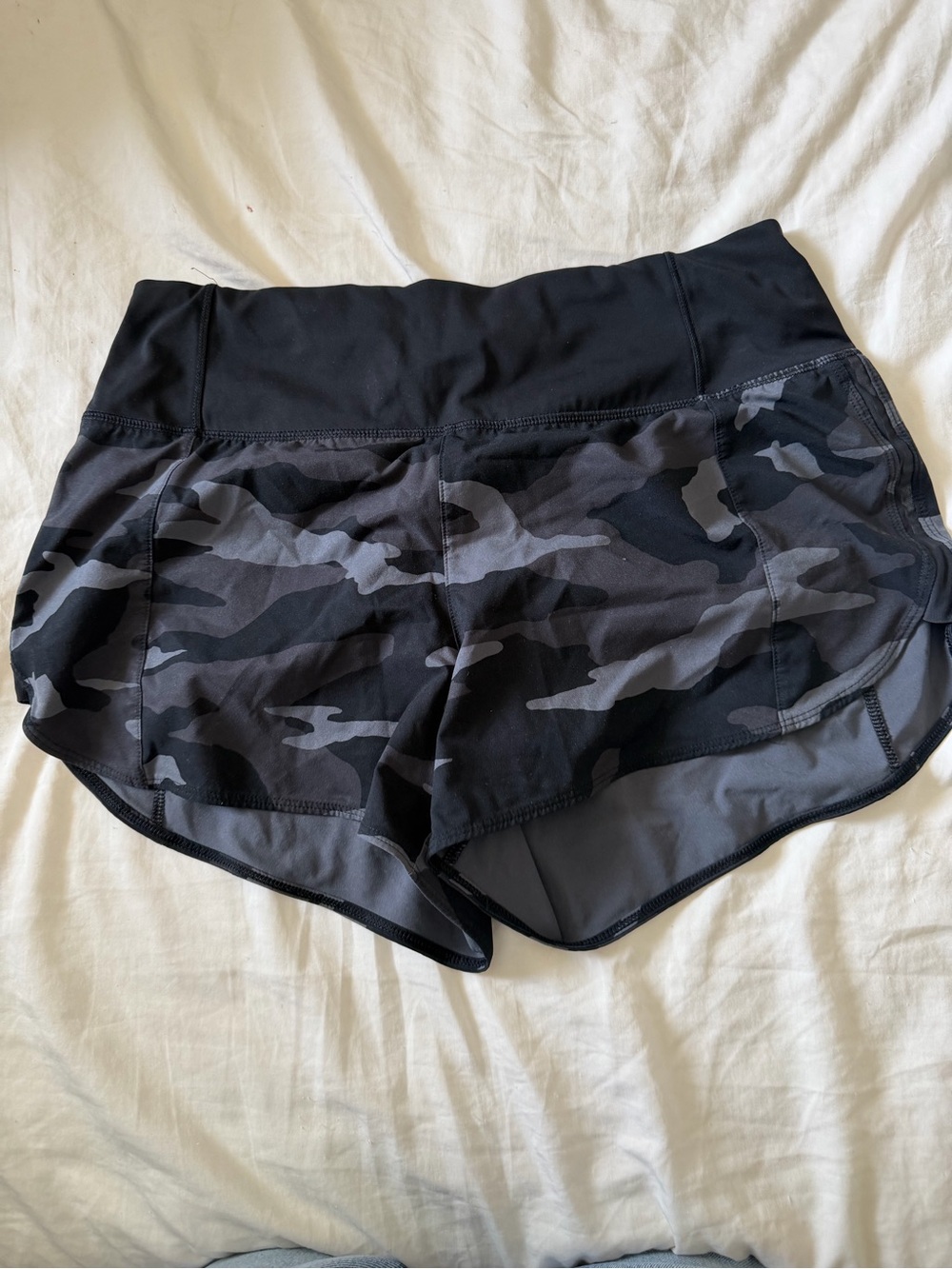 Athleta Black & Gray Camo High-Waist Athletic Shorts